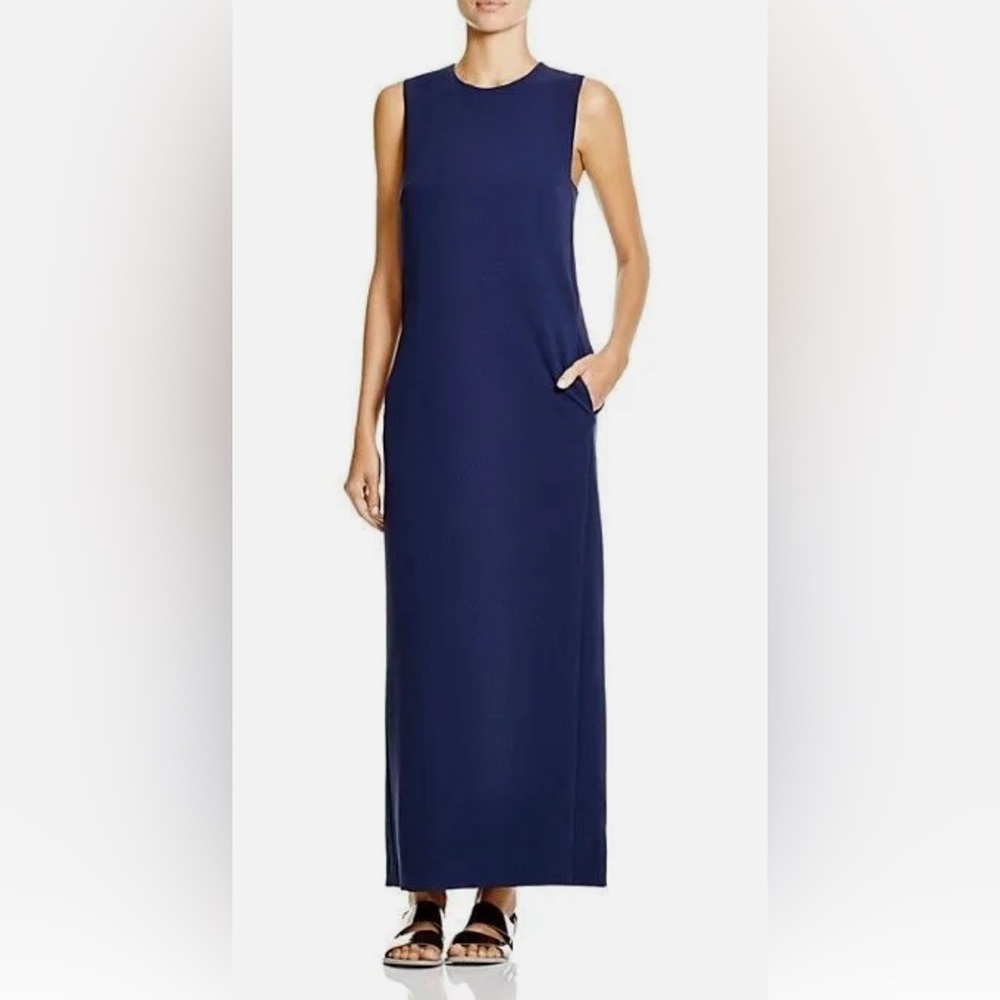 Theory Frashil Admiral Crepe Maxi Sleeveless Blue Onyx Dress